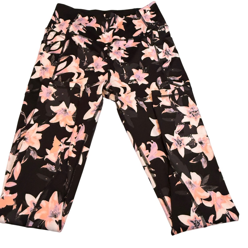 Victoria's Secret Floral High Rise Active Legging Size 12 Black Pink Flower Yoga